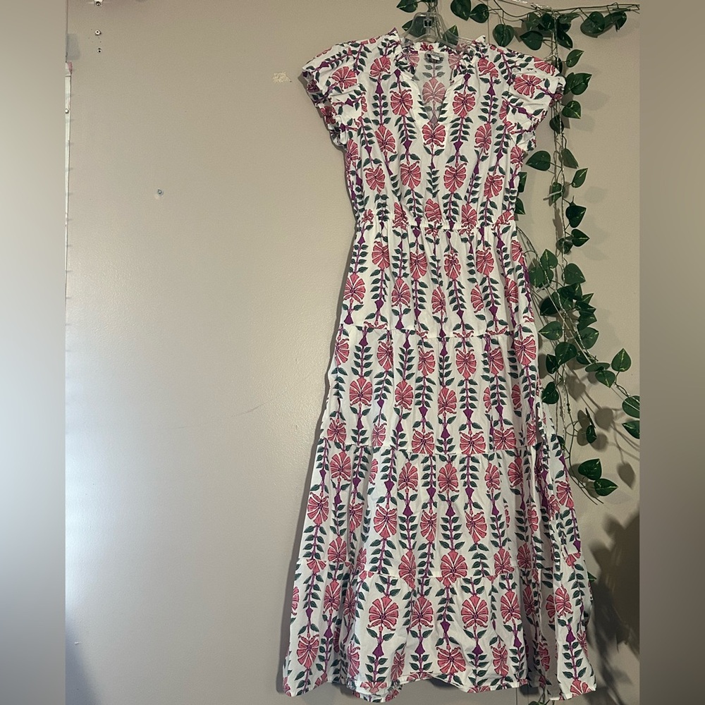 J. Crew Pink and Green Patterned Maxi Dress
